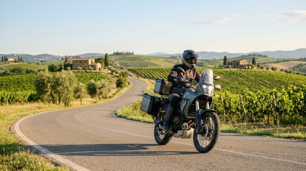 Moto su strada secondaria panoramica per un viaggio anti-folla in Europa