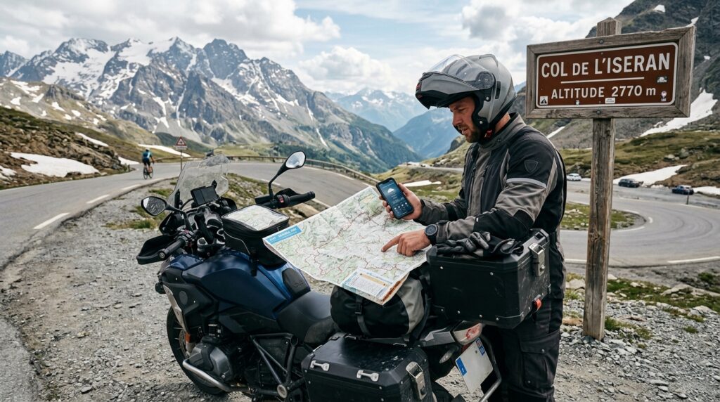 pianificazione dei passi alpini in moto con meteo e mappa
