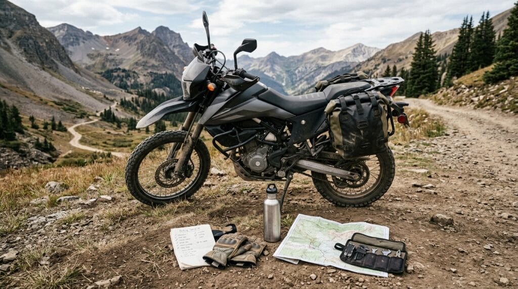 Trans Euro Trail in moto checklist con bagagli leggeri, attrezzi e mappa GPX