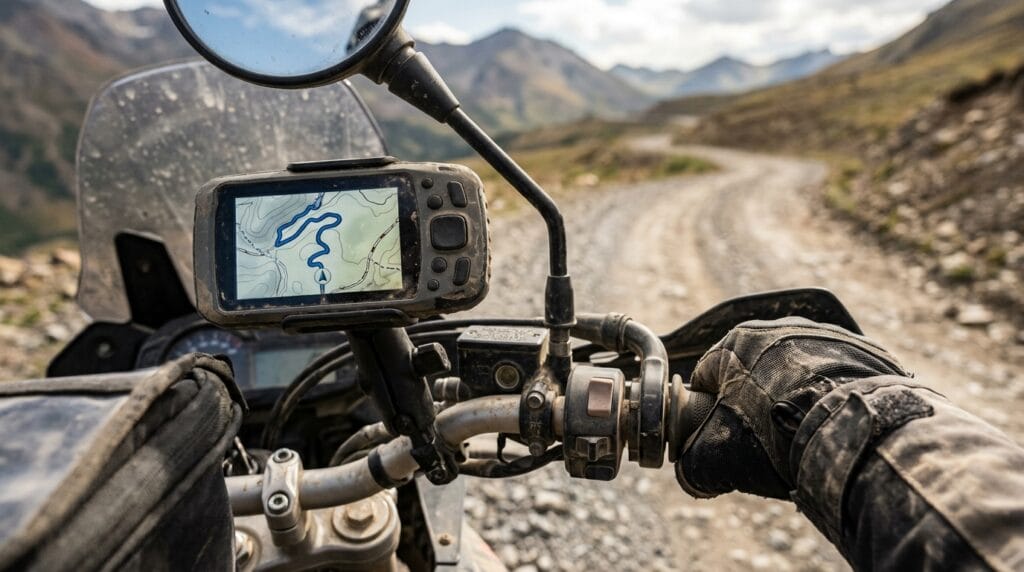 Trans Euro Trail in moto con navigazione GPX offline e mappa gravel sul manubrio