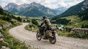 Trans Euro Trail in moto su strada gravel in Europa con bagaglio adventure leggero